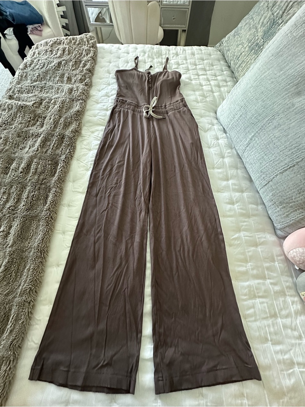 Vuori Brown Wide-Leg Jumpsuit with Drawstring Waist